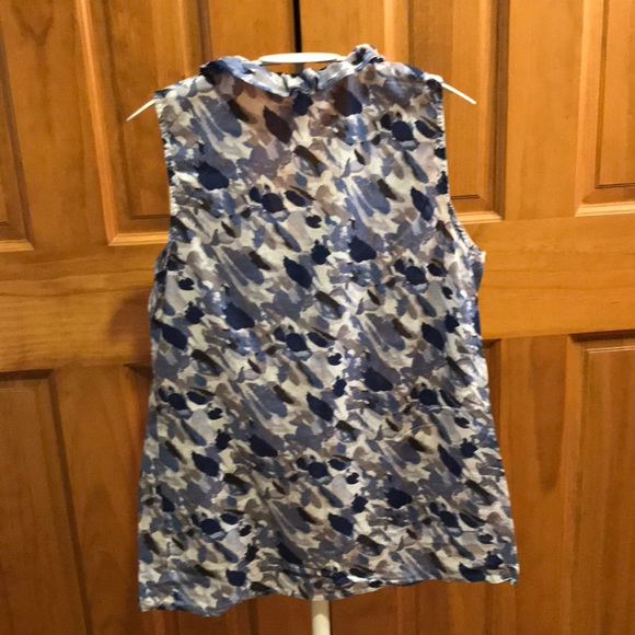 Loft Sleeveless Small Blue White Grey Top Ruffle - Picture 2 of 12
